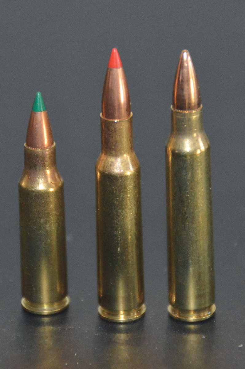 Left to right: 221 Remington Fireball, 222 Remington and 223 Remington.